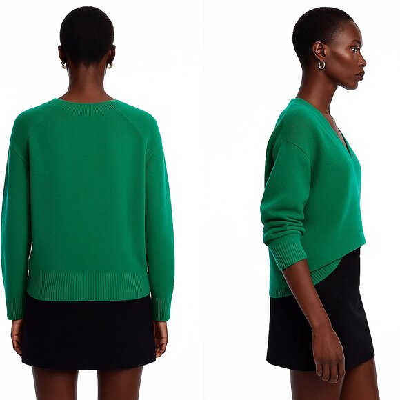 Aqua Cashmere Green Drop Shoulder V Neck Sweater Size L NWT - Picture 2 of 6